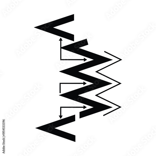 Abstract zigzag arrow pattern vector design representing dynamic movement growth fluctuation and directional transitions for business analytics data visualization and creative background elements