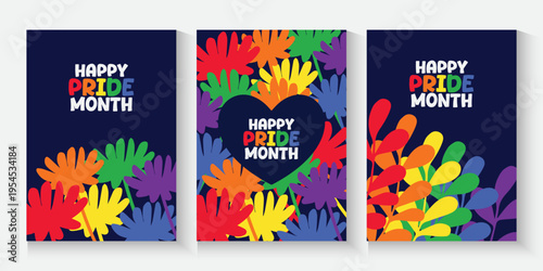 LGBT pride cards, poster, banner, set background. pride month cover with love bear and rainbow colors. Rainbow colored wavy abstract lines. modern Template for Pride Month, ads promo, post, web,
