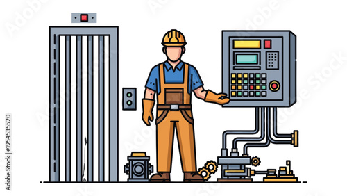The Engineer's Realm: An engineer, in his working uniform, stands beside control panels and complex machinery, embodying technical prowess and mastery.