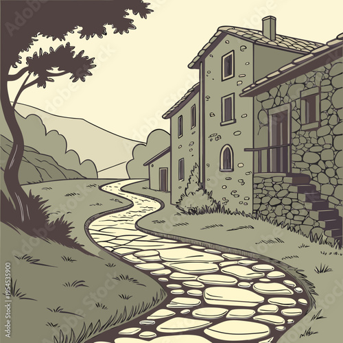 A narrow river wound through the ancient village, its banks lined with worn stones that held centuries of untold stories.