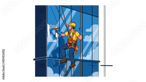Skyscraper Window Cleaner: A skilled window cleaner meticulously cleans the facade of a modern skyscraper, showcasing the intersection of labor and architectural marvels.