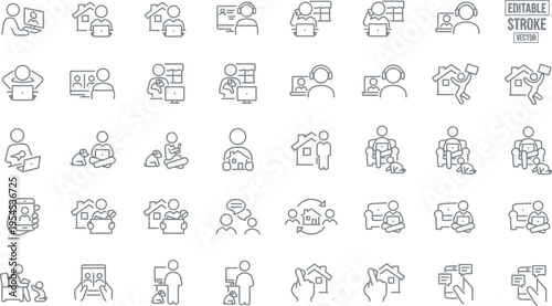 Collection of hand-drawn icons for remote work and business