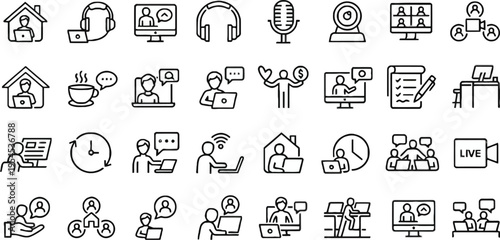 Diverse hand-drawn icons for remote work and digital communication