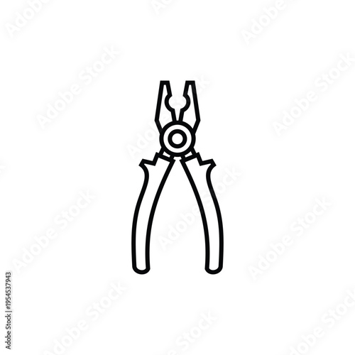 Black Outline Illustration of Needle Nose Pliers Tool.