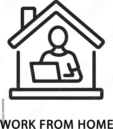 Work from home line icon with person and laptop with represents remote work
