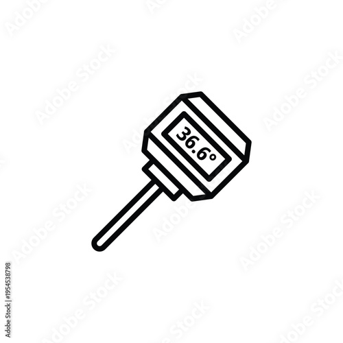 Digital thermometer displaying temperature reading of thirty six point six degrees.