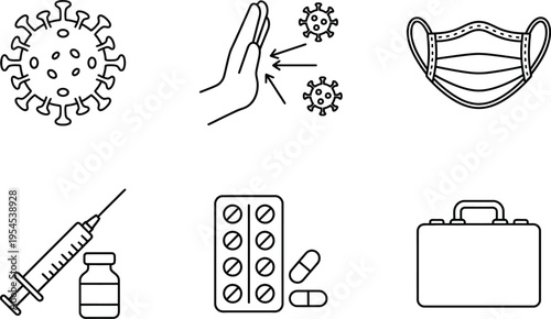 A collection of medical icons for healthcare and virus protection