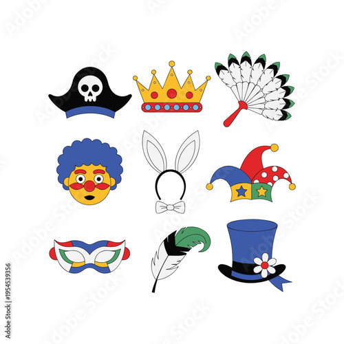Set of Carnival Party Costume Accessories and Masquerade Photo Booth Props