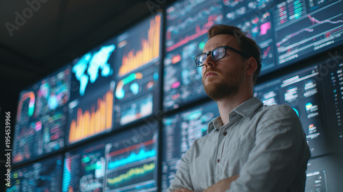 cybersecurity and data analytics concept with engineer in server room monitoring digital infrastructure network security and server operations