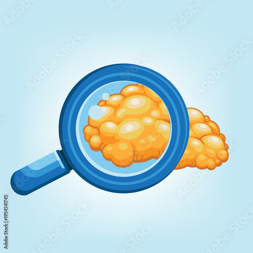 Magnifying Glass Over Body Fat Cells Adipose Tissue Medical Illustration Concept