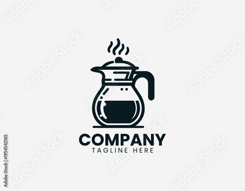 Glass coffee pot with steam black vector logo illustration isolated on white background