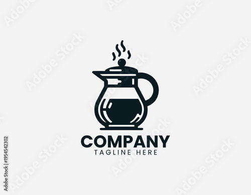 Glass coffee pot with steam black vector logo illustration isolated on white background