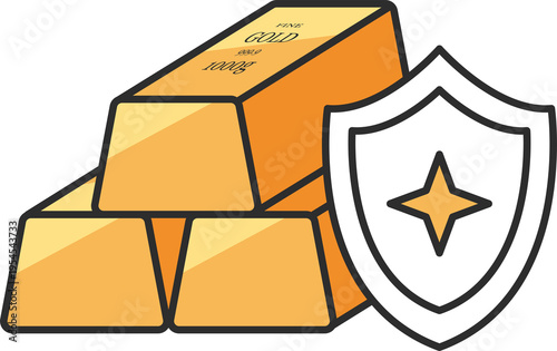 資産を防衛する　ゴールドバーと盾のイラスト