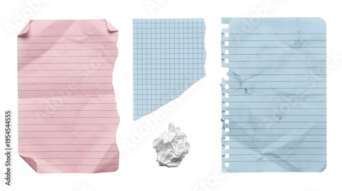 Tableau sur toile Composition of colorful torn, crumpled, and lined paper pieces, perfect for creative design elements