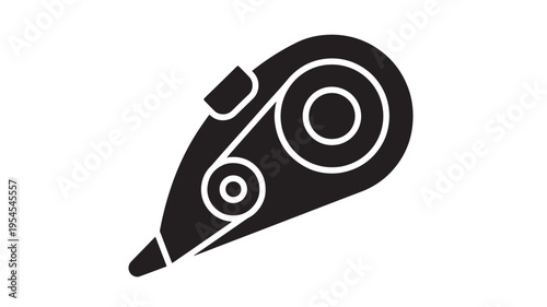 Correction tape dispenser with white roller and tip, isolated on a plain white background for easy editing.