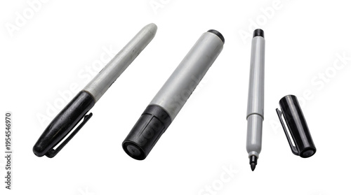 Принти на полотні Group of gray permanent markers, some open and some closed, isolated on a transparent background for versatile design