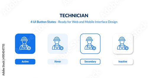 technician UI button states set. Outline icon kit from people collection. Thin linear technician, service, tool editable vector. Line vector technician sign for web and mobile interface