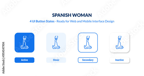 spanish woman UI button states set. Outline icon kit from people collection. Thin linear spanish woman, woman, girl editable vector. Line vector spanish woman sign for web and mobile interface
