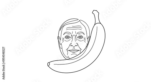 Surreal Portrait of Elderly Man's Face Merged with Banana Outline