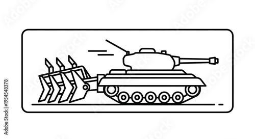 Tank with plow attachment, concept of agricultural warfare or military farming