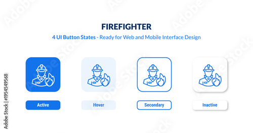 firefighter UI button states set. Outline icon kit from professions collection. Thin linear firefighter, water, fire editable vector. Line vector firefighter sign for web and mobile interface