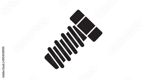 Bolt with hexagonal head and threaded shaft, rendered as a simple black icon on a white background. featuring screw, fastener, hardware with metal