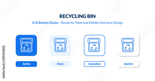 recycling bin UI Button States Set. Outline icon kit from tools and utensils collection. Thin linear recycling bin, recycle, recycling editable vector. Line vector recycling bin sign