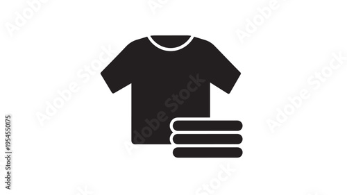 T-shirt icon with a stack of folded clothes, representing laundry or textile services in a clean, simple design.