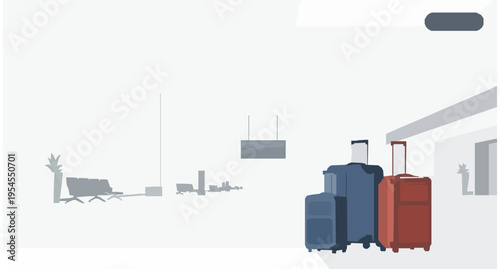 Suitcases in Empty Airport Terminal Travel Vacation Concept Vector Illustration