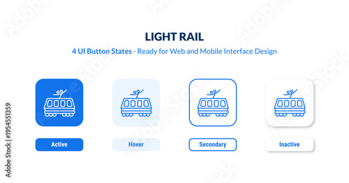light rail UI Button States Set. Outline icon kit from transportation collection. Thin linear light rail, road, traffic editable vector. Line vector light rail sign for web and mobile interface