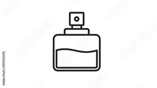 Perfume bottle icon with a spray nozzle and liquid inside, representing fragrance and personal care products for a clean design.