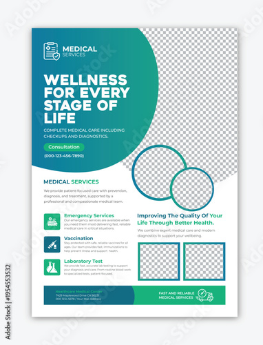 Professional Medical Services A4 Flyer Template Modern Healthcare Clinic Poster Design Clean Medical EPS Vector Layout