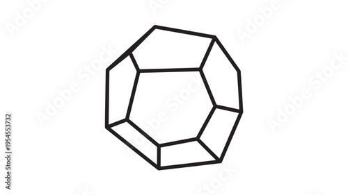 Dodecahedron geometric shape with black outlines on a white background, symbolizing math and abstract concepts.