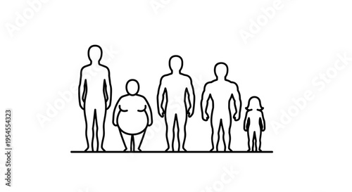 Diverse body types and sizes represented in a simple line art illustration.