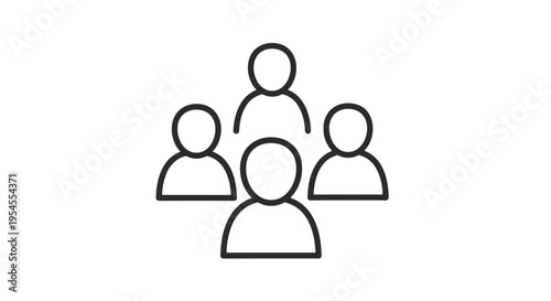 Simple line icon representing a group of four people or a team.