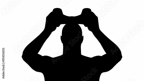 Silhouette of a man holding binoculars up to his eyes in a dramatic pose