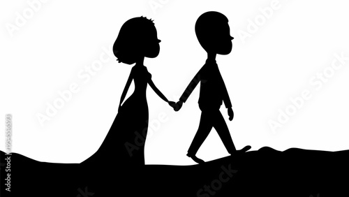 Black Silhouette of a Man and Woman Holding Hands Walking Together