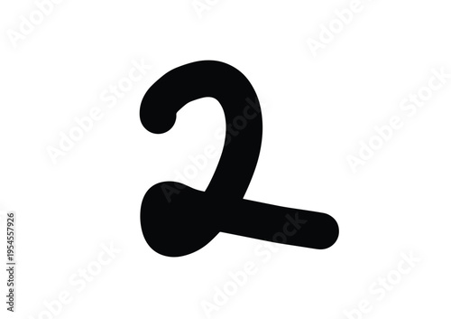 Black Number Two Symbol on White Background.
