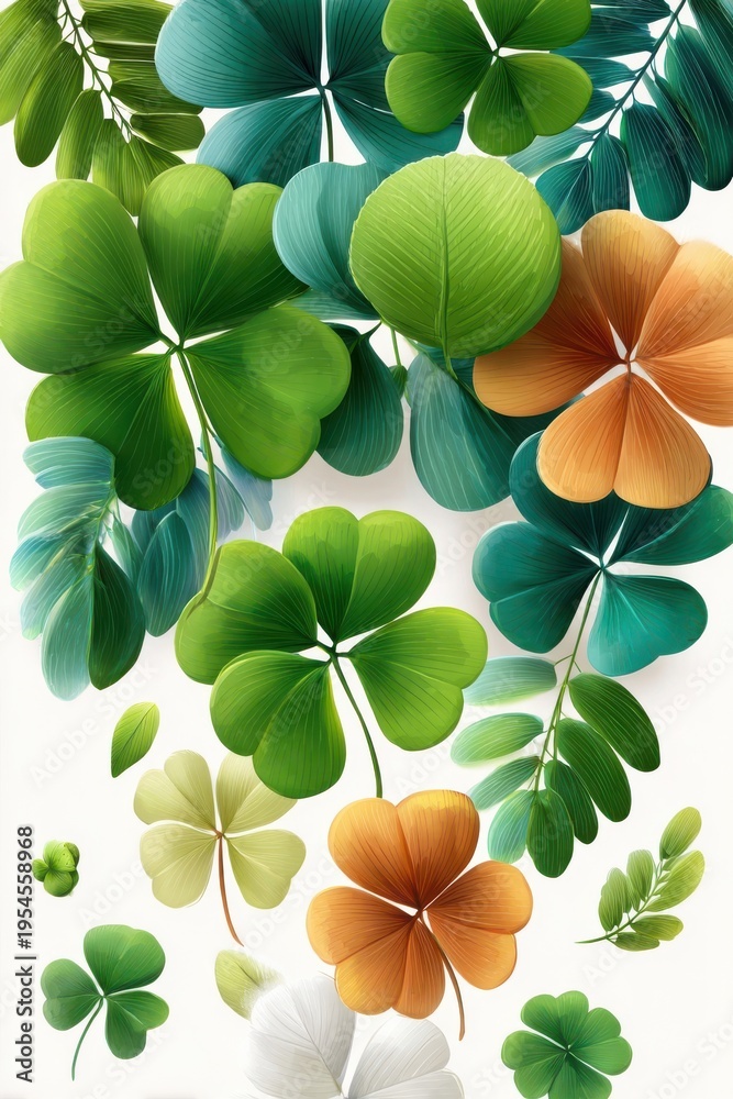 Naklejka premium St. Patrick's Day background with falling shamrocks and colorful clovers for festive design