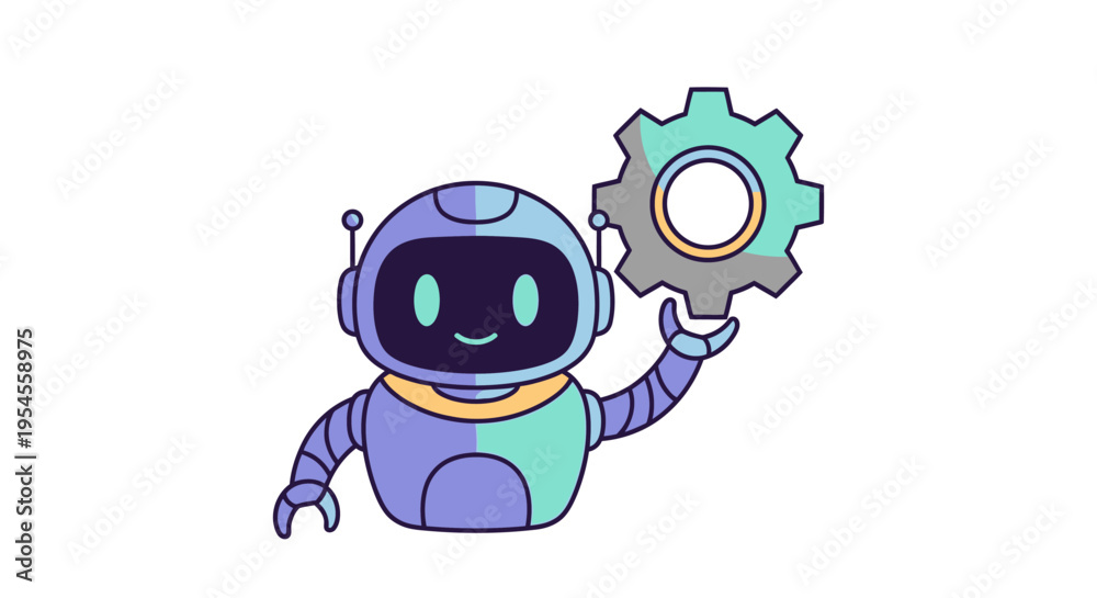 Obraz premium Robot holding gear – automation, engineering, technology development