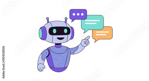 Friendly robot with chat bubbles – AI assistant, communication technology