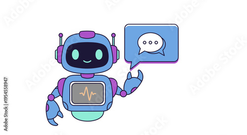 Robot with AI interface and chat bubble – voice recognition, smart technology