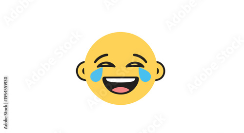 Close-up of a laughing yellow emoji face with tears of joy on a white background.
