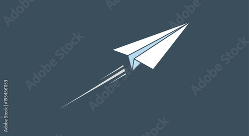 A white paper airplane flies fast through the air with motion lines behind it.