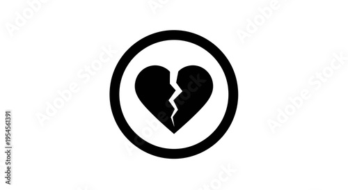 Broken heart symbol in a circle, representing heartbreak and sadness