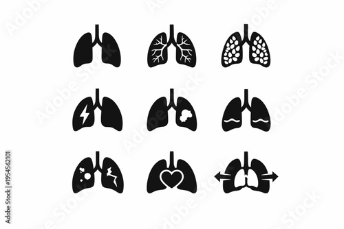 Set of lung icons representing various conditions and patterns