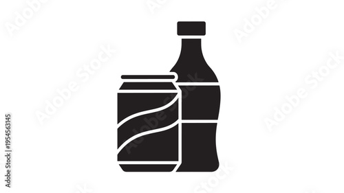 Bottle and can icon silhouette with beverage graphics, representing drinks and refreshments in a simple design