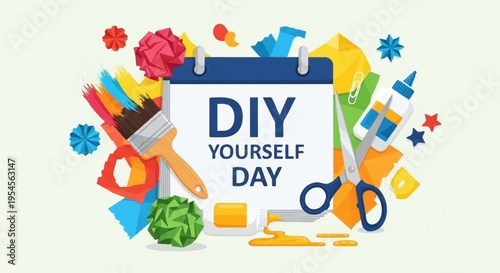Colorful diy tools and supplies for home improvement projects on diy yourself day