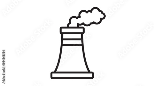 Chimney industrial factory with smoke icon in black outline style, representing pollution and environmental concerns.