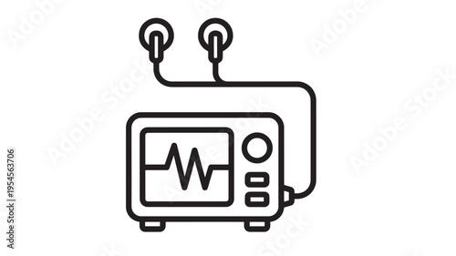 Monitor with connected electrodes displays a heart rate graph on its screen, representing vital signs